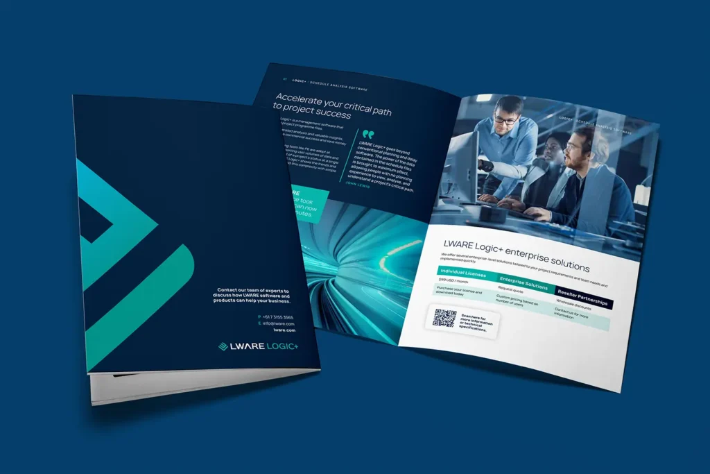 Mock up of 2 LWare logic brochures.
